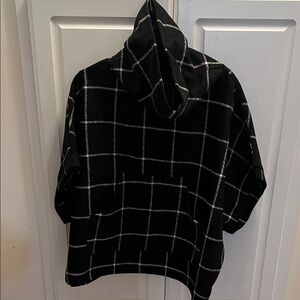 Coco + Carmen Black and White Plaid Poncho Sweater One Size